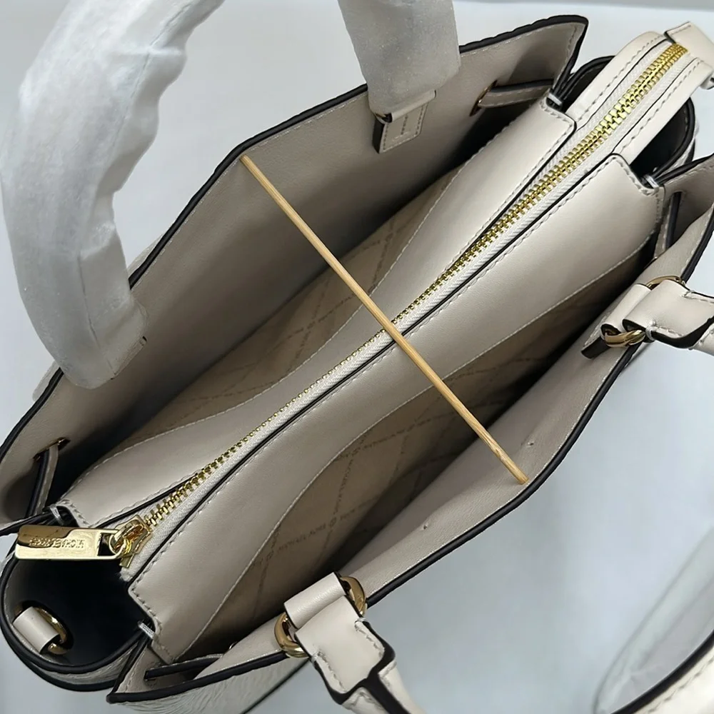 MICHAEL KORS Reed Large Leather Belted Satchel Crossbody Handbag Center Zip - Picture 11 of 13